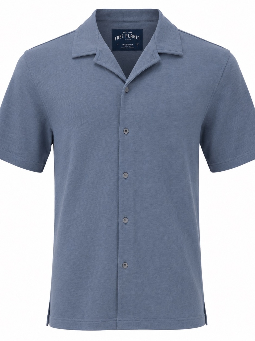 NWT Free Planet Men’s Medium Camp Collar Button Front Shirt Blue